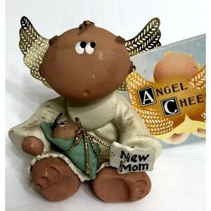 Angel Cheeks 2 1/2" With Baby and Sign NEW MOM Figurine Collectible Decor